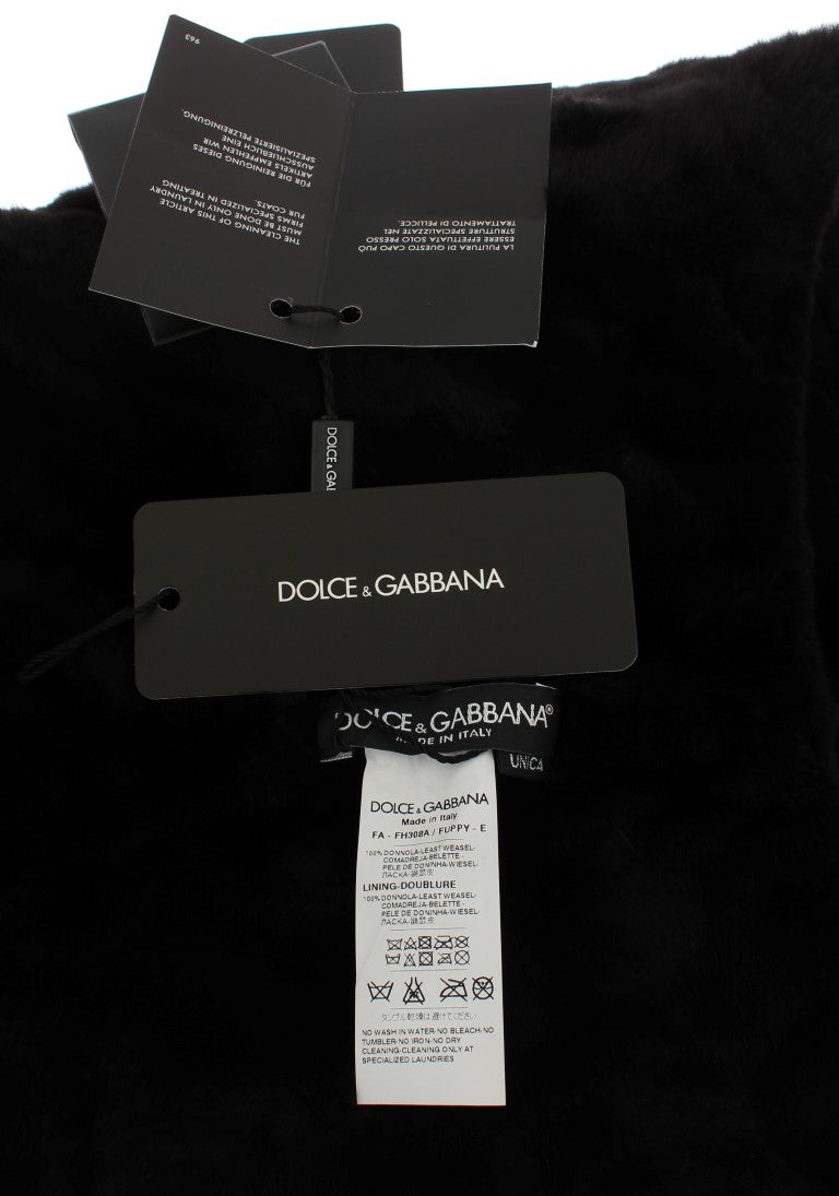 Dolce & Gabbana Black Weasel Fur Crochet Hooded Scarf Hat