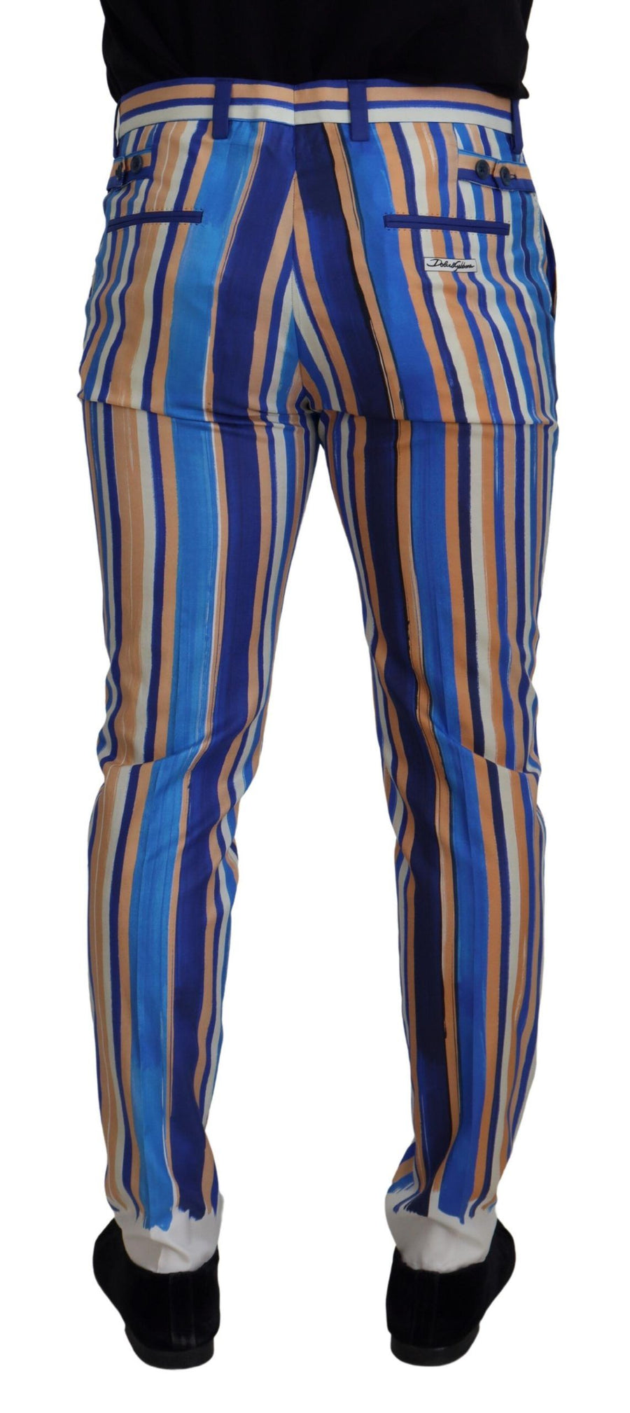 Dolce & Gabbana Blue Striped Silk-Cotton Slim Trousers