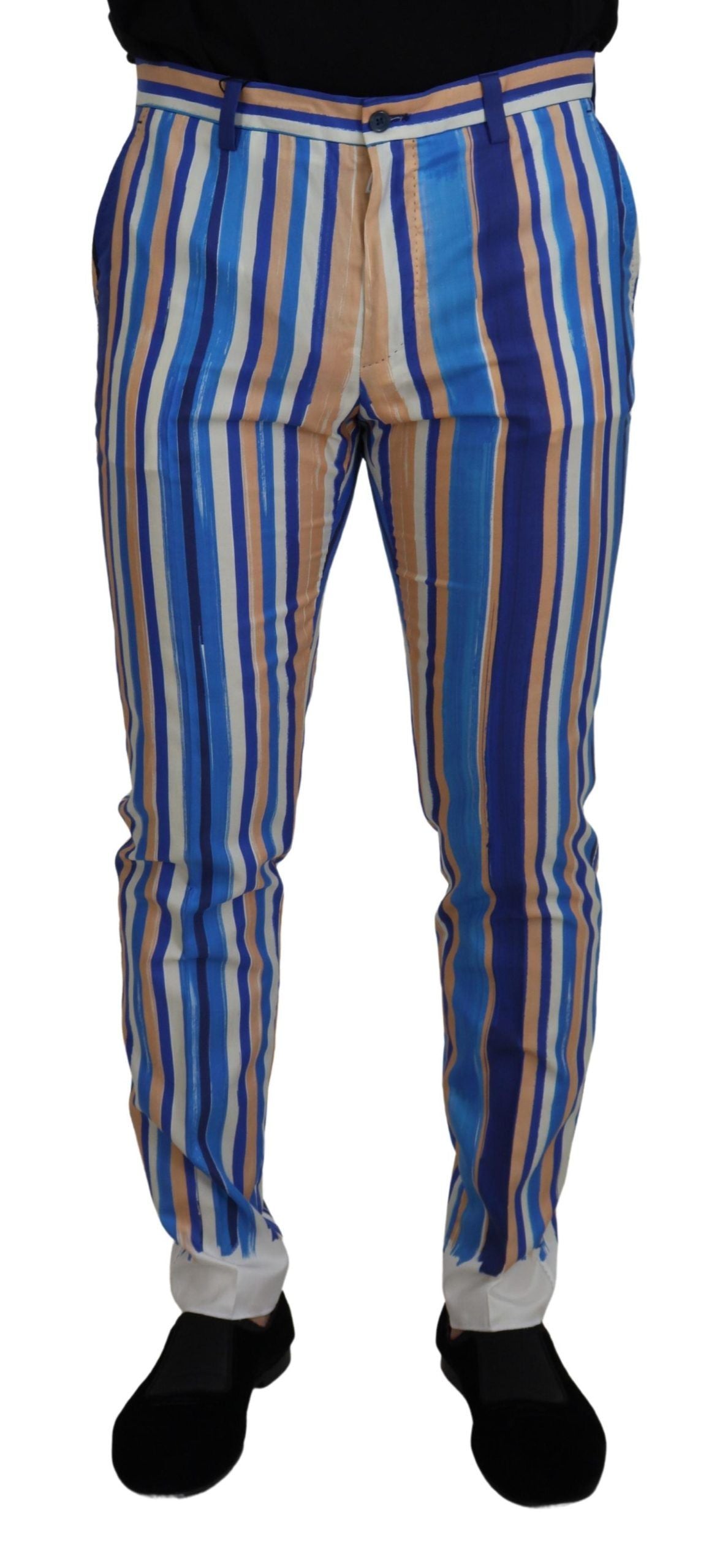 Dolce & Gabbana Blue Striped Silk-Cotton Slim Trousers