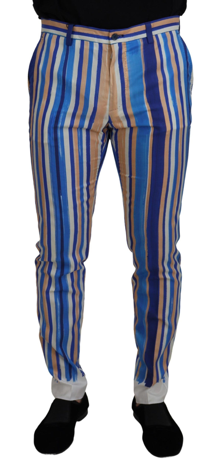 Dolce & Gabbana Blue Striped Silk-Cotton Slim Trousers