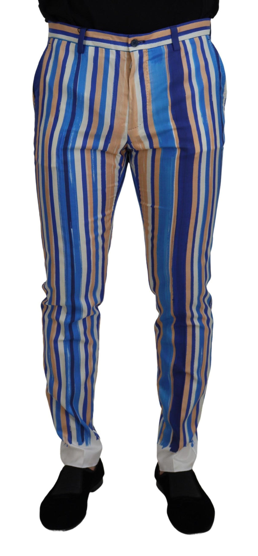Dolce & Gabbana Blau gestreifte Seiden-Baumwoll-Schlank-Hose Hose