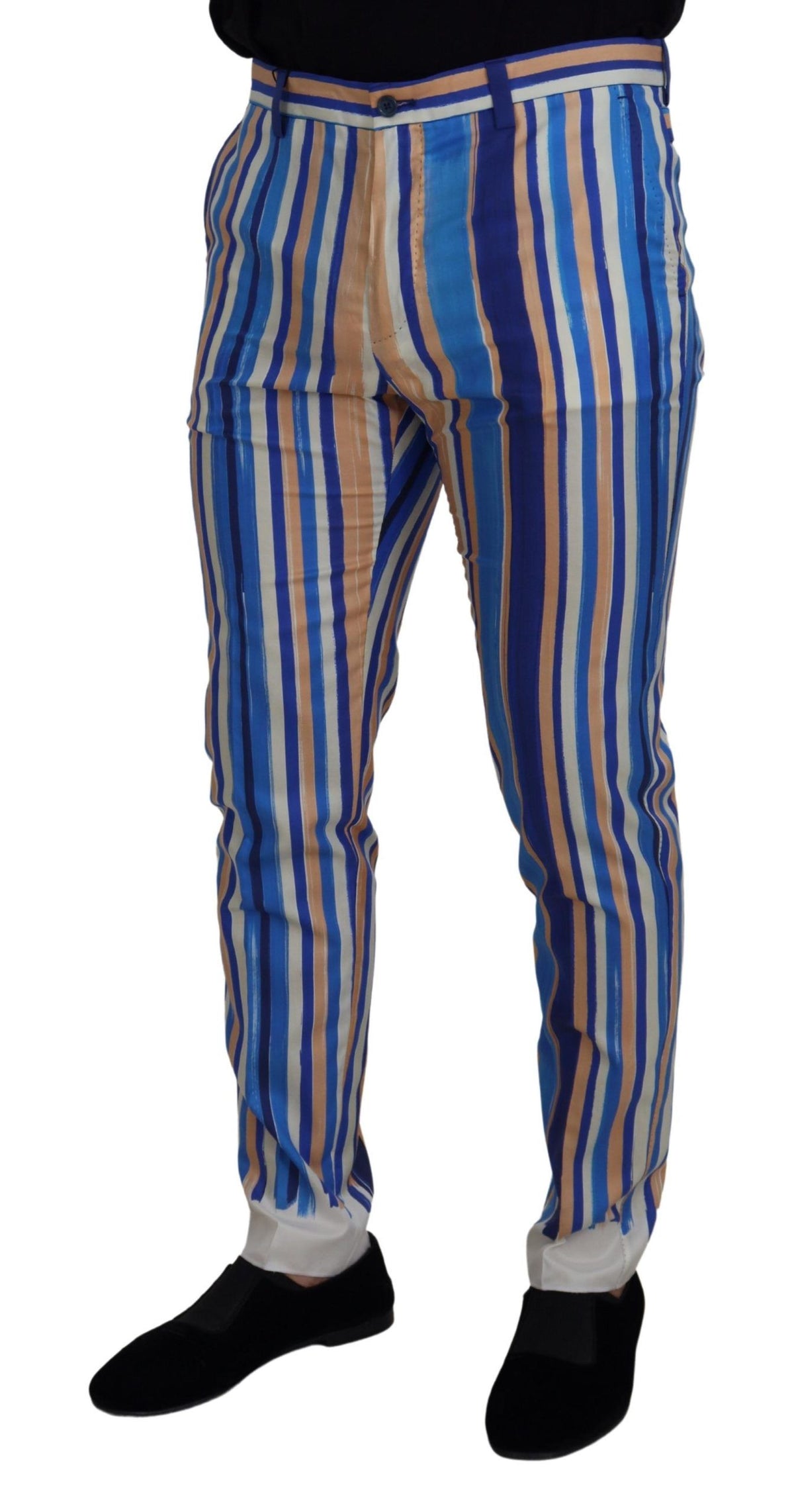 Dolce & Gabbana Blue Striped Silk-Cotton Slim Trousers