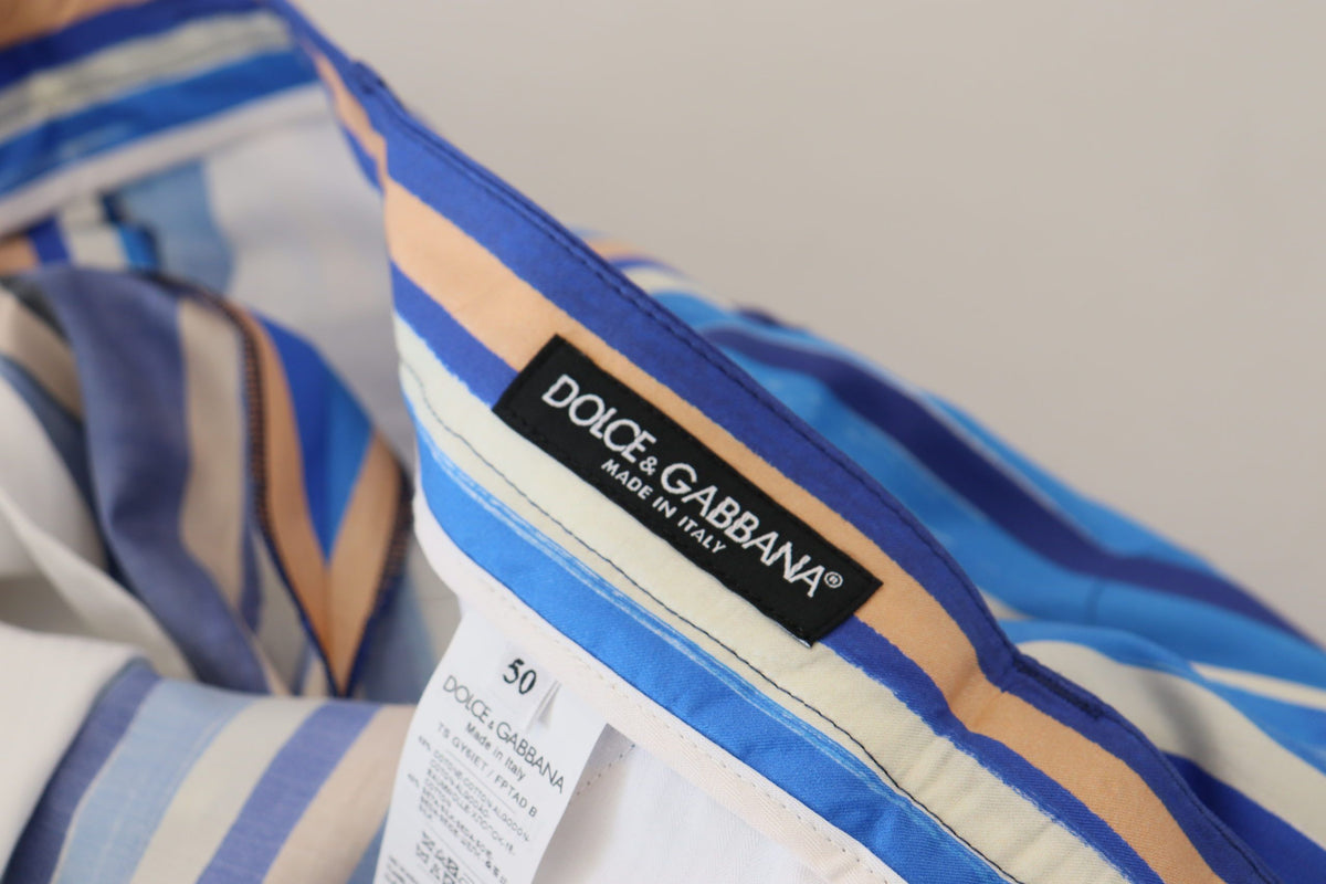 Dolce & Gabbana Blue Striped Silk-Cotton Slim Trousers