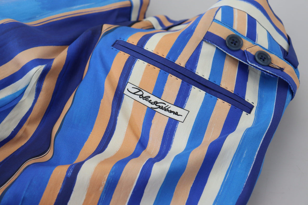 Dolce & Gabbana Blue Striped Silk-Cotton Slim Trousers