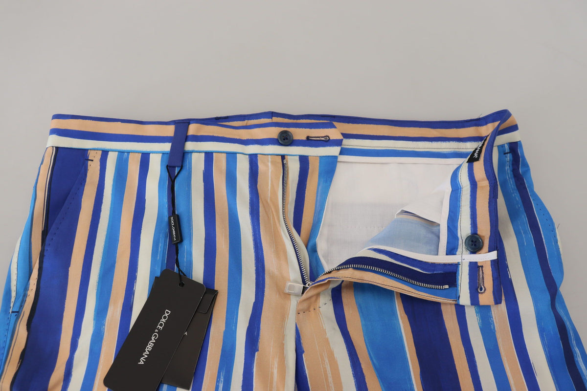 Dolce & Gabbana Blue Striped Silk-Cotton Slim Trousers