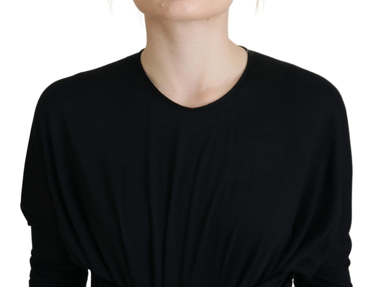 Dolce & Gabbana Schwarzes Etuikleid Midikleid Wolle Wrap Dress