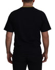 Dolce & Gabbana Schwarzes T-Shirt mit besticktem Rundhalsausschnitt aus Baumwolle