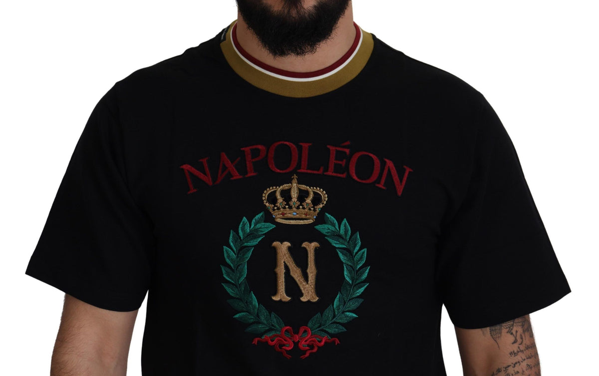 Dolce & Gabbana Black Embroidered Crewneck Cotton T-shirt
