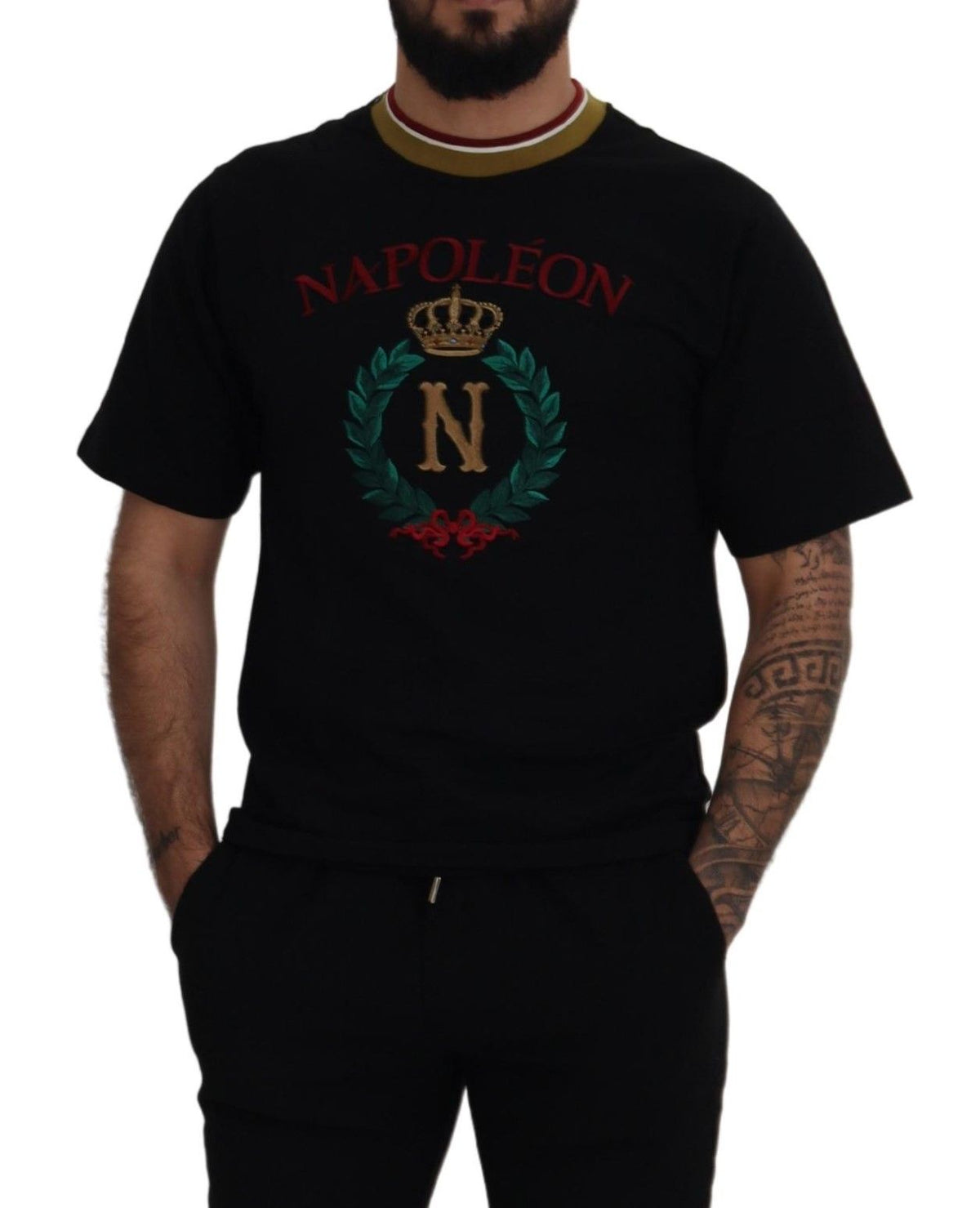Dolce & Gabbana Black Embroidered Crewneck Cotton T-shirt