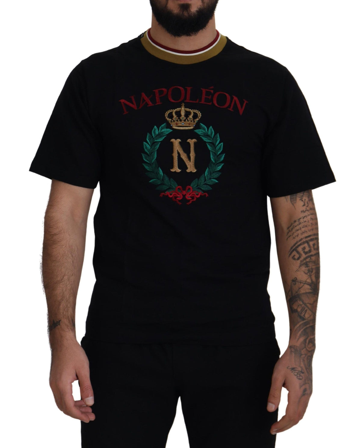 Dolce & Gabbana Black Embroidered Crewneck Cotton T-shirt