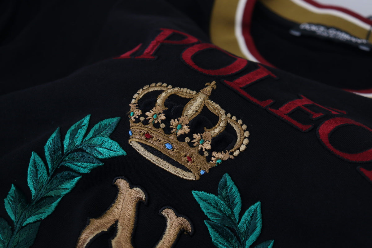 Dolce & Gabbana Black Embroidered Crewneck Cotton T-shirt