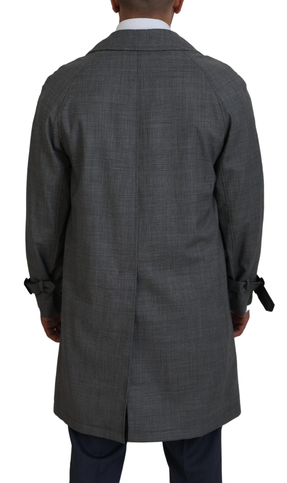 Dolce & Gabbana Grey Plaid Wool Coat Long Trench Coat Jacket Trench Coat Jacket