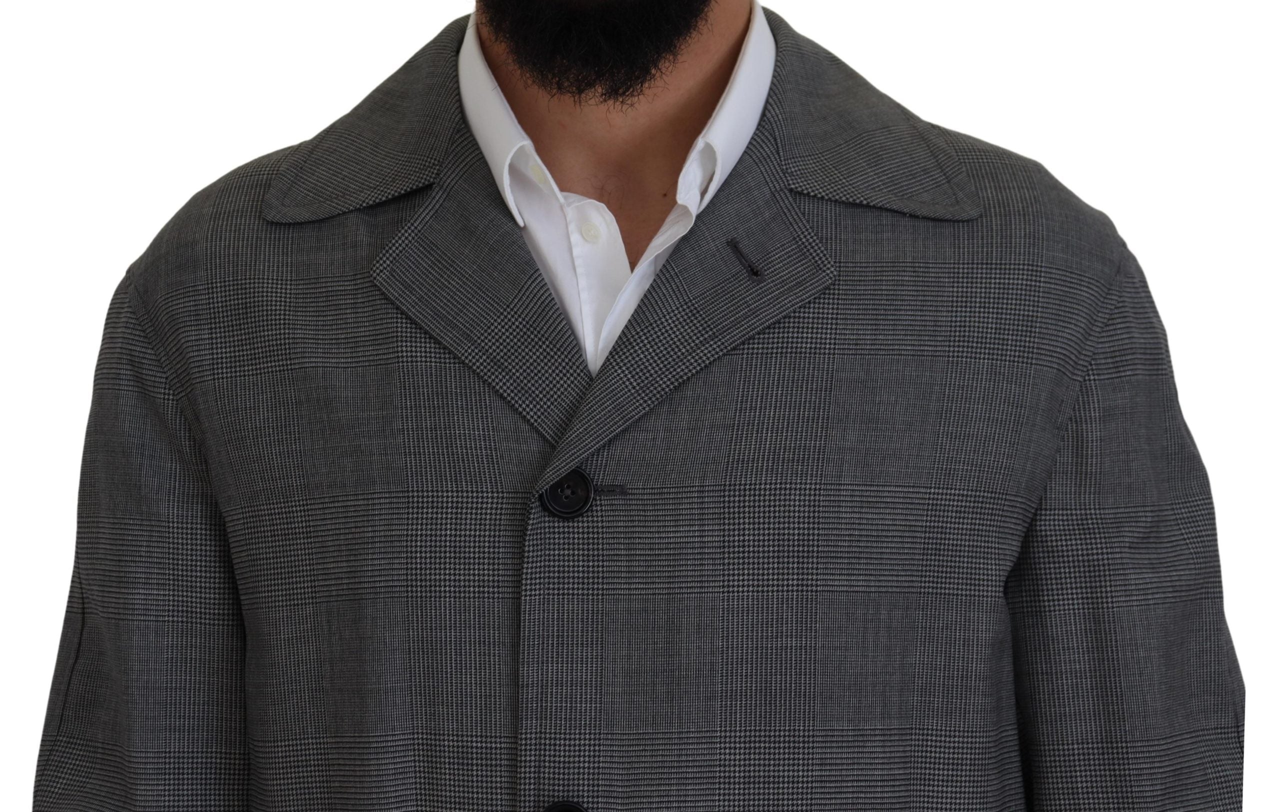 Dolce & Gabbana Grauer Wollmantel kariert langer Trenchcoat Jacke