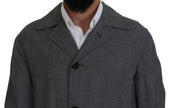Dolce & Gabbana Grauer Wollmantel kariert langer Trenchcoat Jacke