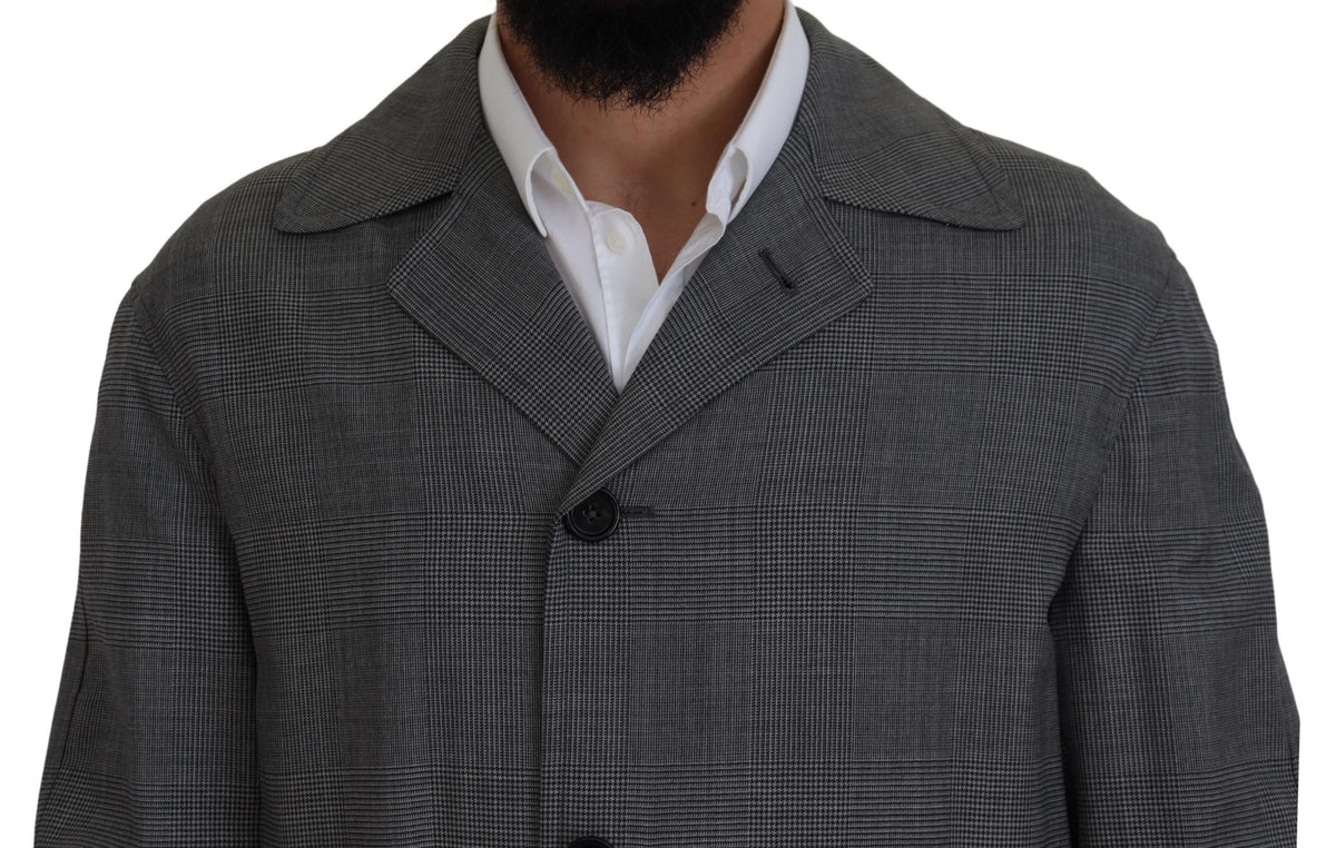 Dolce & Gabbana Grey Plaid Wool Coat Long Trench Coat Jacket Trench Coat Jacket
