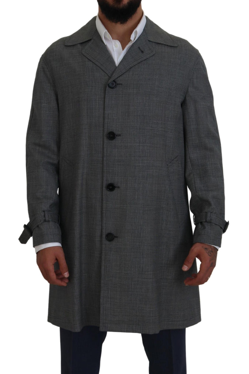 Dolce & Gabbana Grauer Wollmantel kariert langer Trenchcoat Jacke