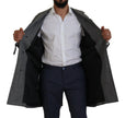 Dolce & Gabbana Grauer Wollmantel kariert langer Trenchcoat Jacke