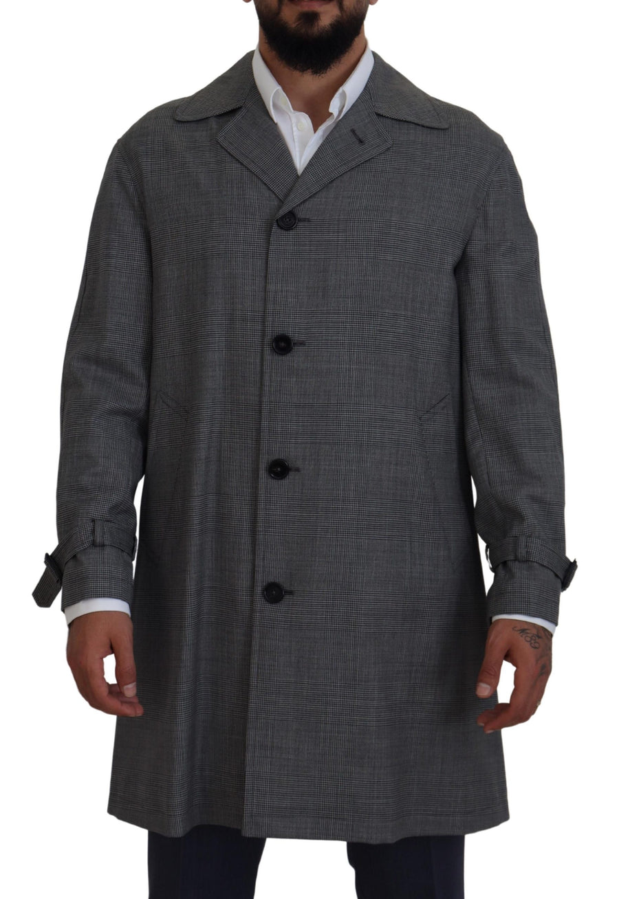 Dolce & Gabbana Grey Plaid Wool Coat Long Trench Coat Jacket Trench Coat Jacket