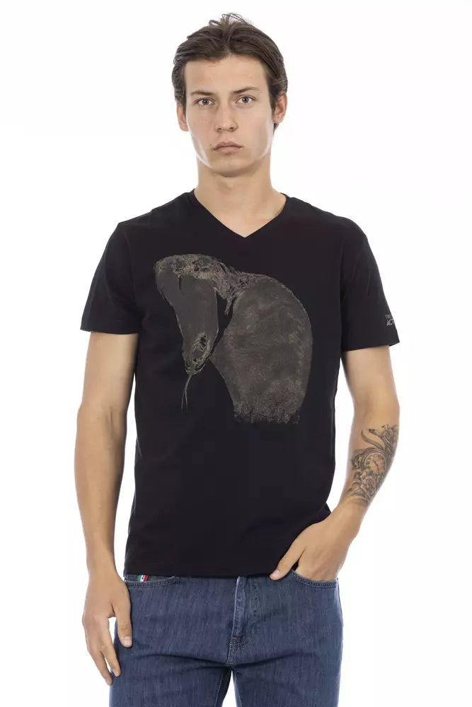 Trussardi Action Black V-Neck Cotton T-Shirt for Men