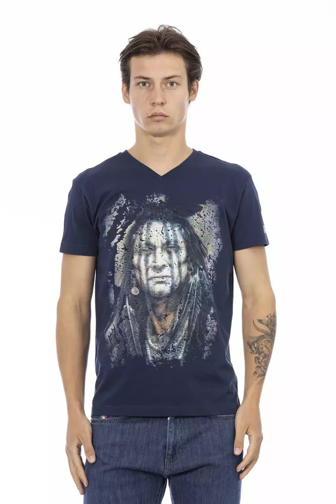 Trussardi Action Herren-V-Neck-T-Shirt aus blauer Baumwolle