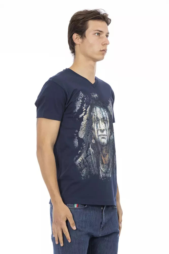 Trussardi Action Herren-V-Neck-T-Shirt aus blauer Baumwolle
