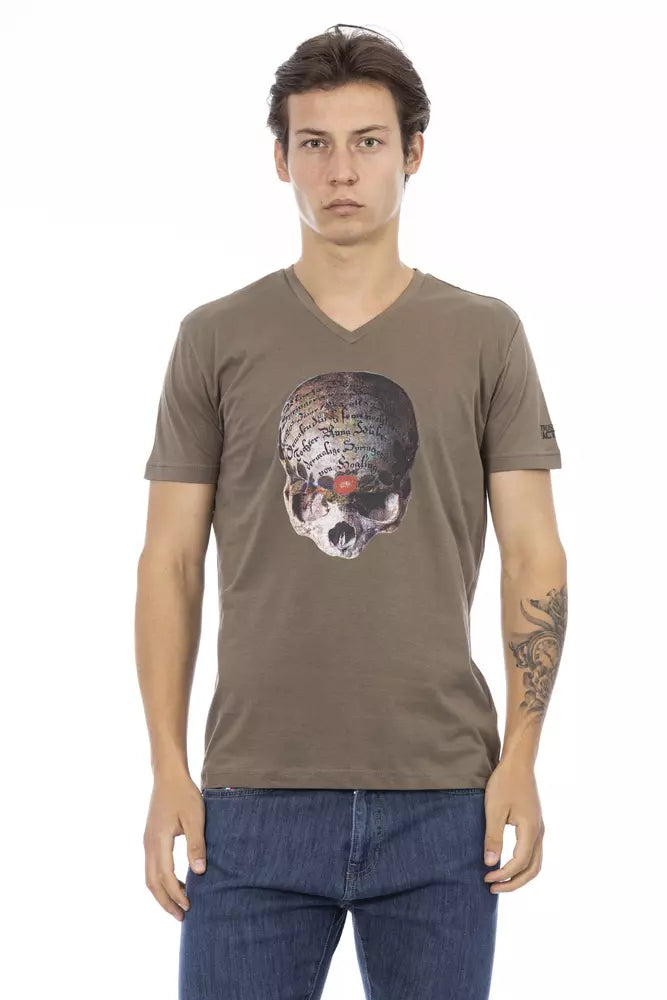Trussardi Action Braunes Baumwoll-T-Shirt mit V-Ausschnitt für Herren