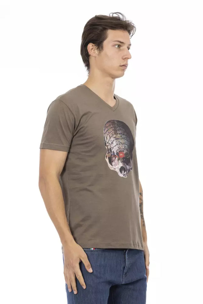 Trussardi Action Herren V-Ausschnitt T-Shirt aus brauner Baumwolle