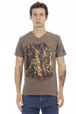 Trussardi Action Herren braunes Baumwoll-T-Shirt mit V-Ausschnitt