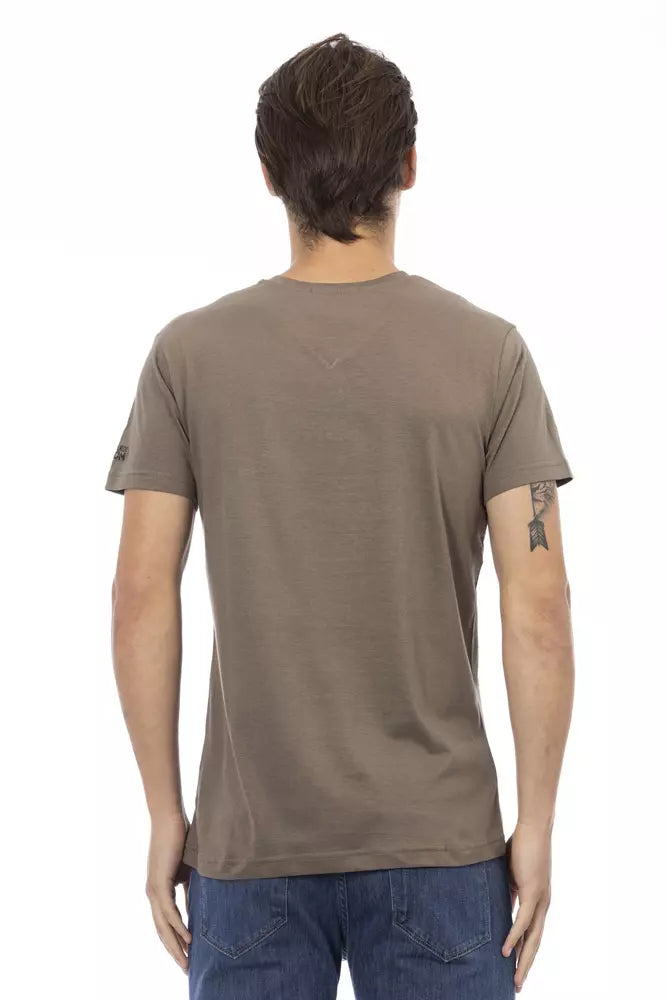 Trussardi Action Herren braunes Baumwoll-T-Shirt mit V-Ausschnitt
