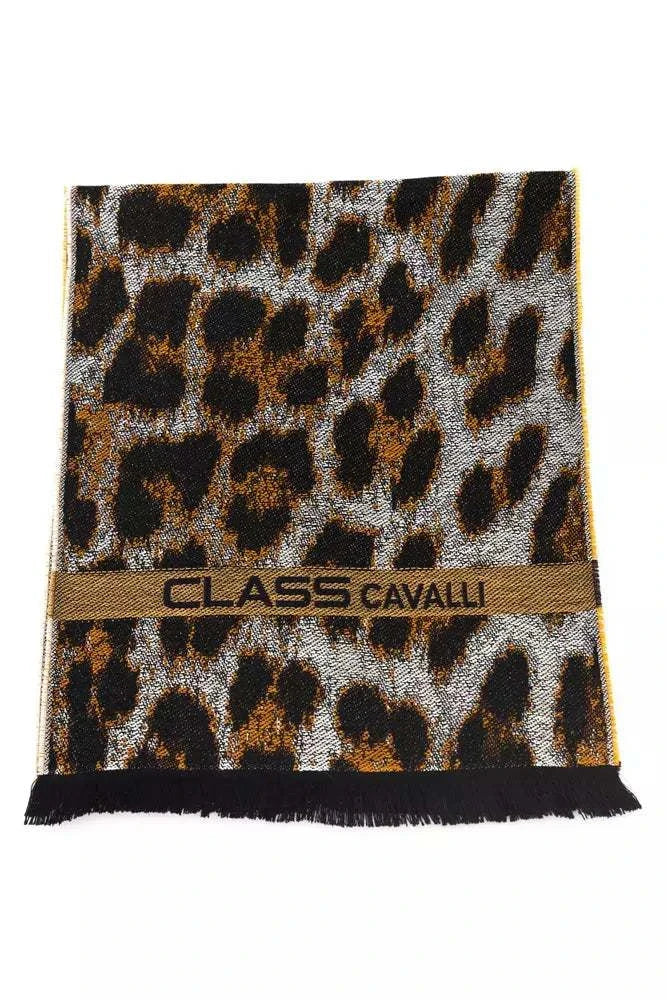 Cavalli Class Wollschal aus brauner Wolle mit Animal-Print für Herren