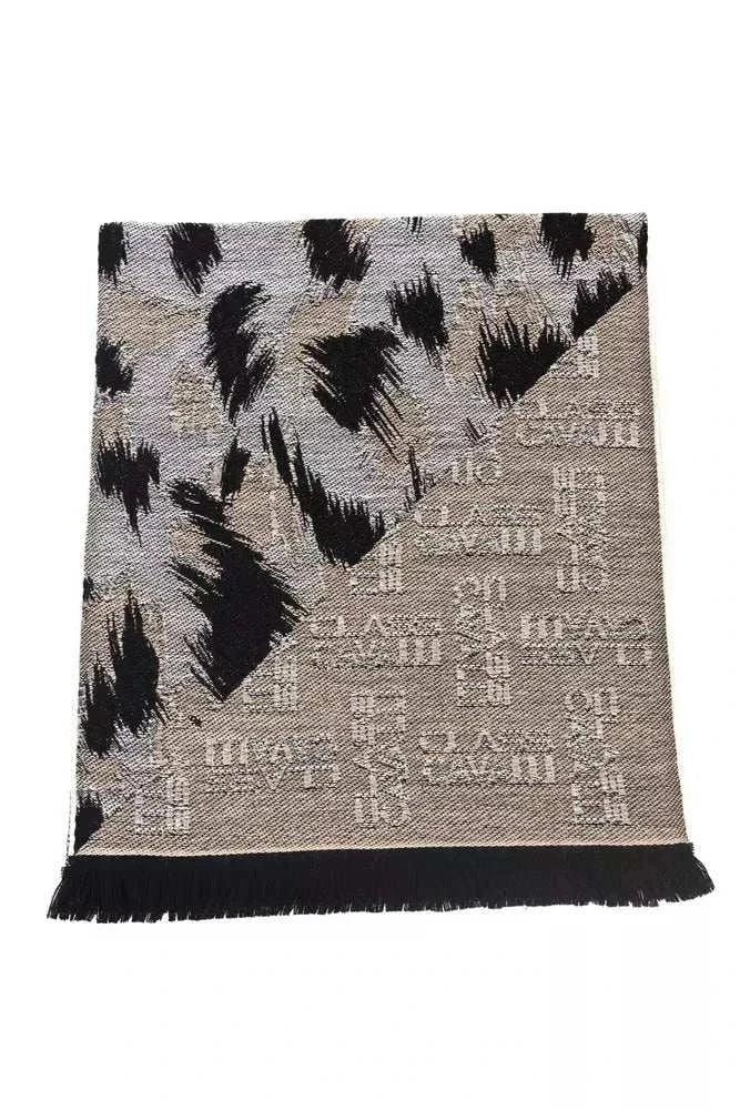 Cavalli Class beiger Wollschal für Herren mit Animalier-Design