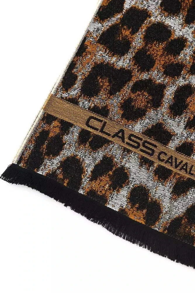 Cavalli Class brauner Wollschal mit Animal Print für Herren