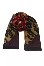 Brauner Cavalli Class Wollschal mit Animal-Print und Marabu-Federn für Herren