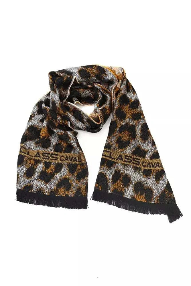 Cavalli Class brauner Wollschal mit Animal Print für Herren