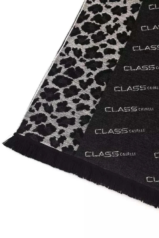 Cavalli Class schwarzer Wollschal mit Animalier-Muster für Herren