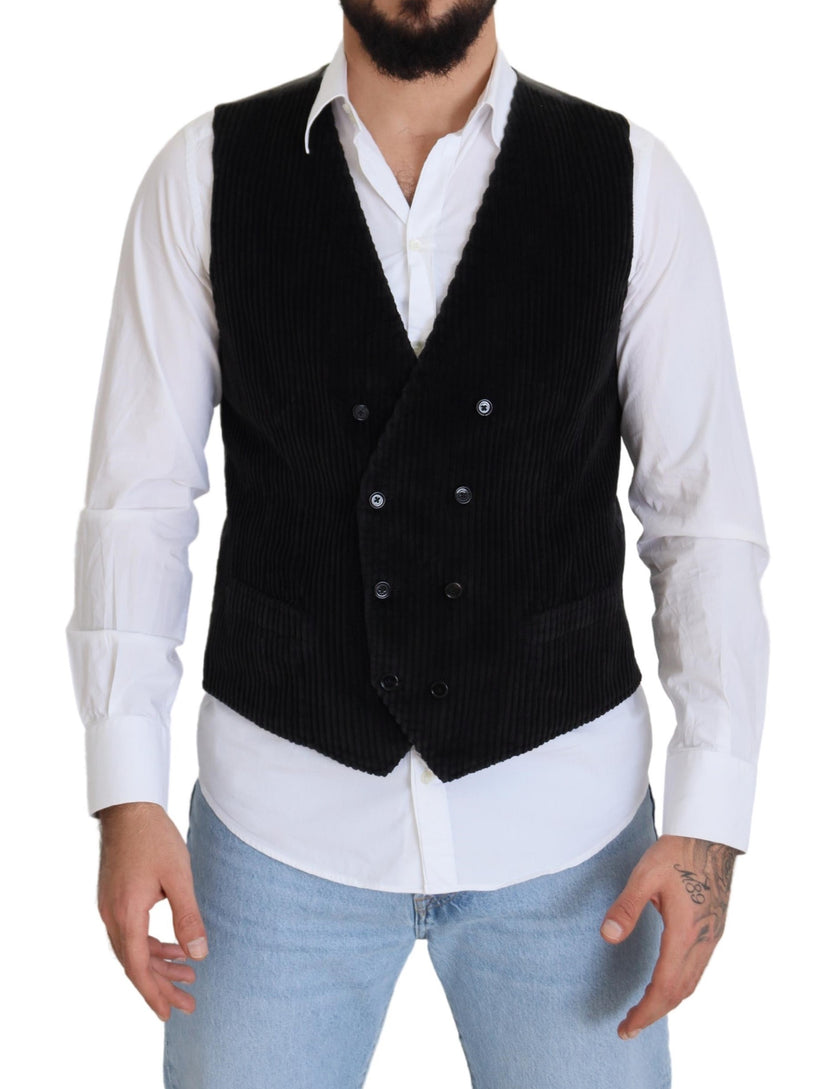Dolce & Gabbana Schwarze zweireihige Weste aus Baumwolle