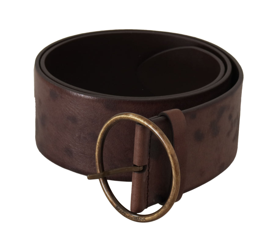 Dolce & Gabbana Dark Brown Wide Calfskin Logo Belt with Round Buckle