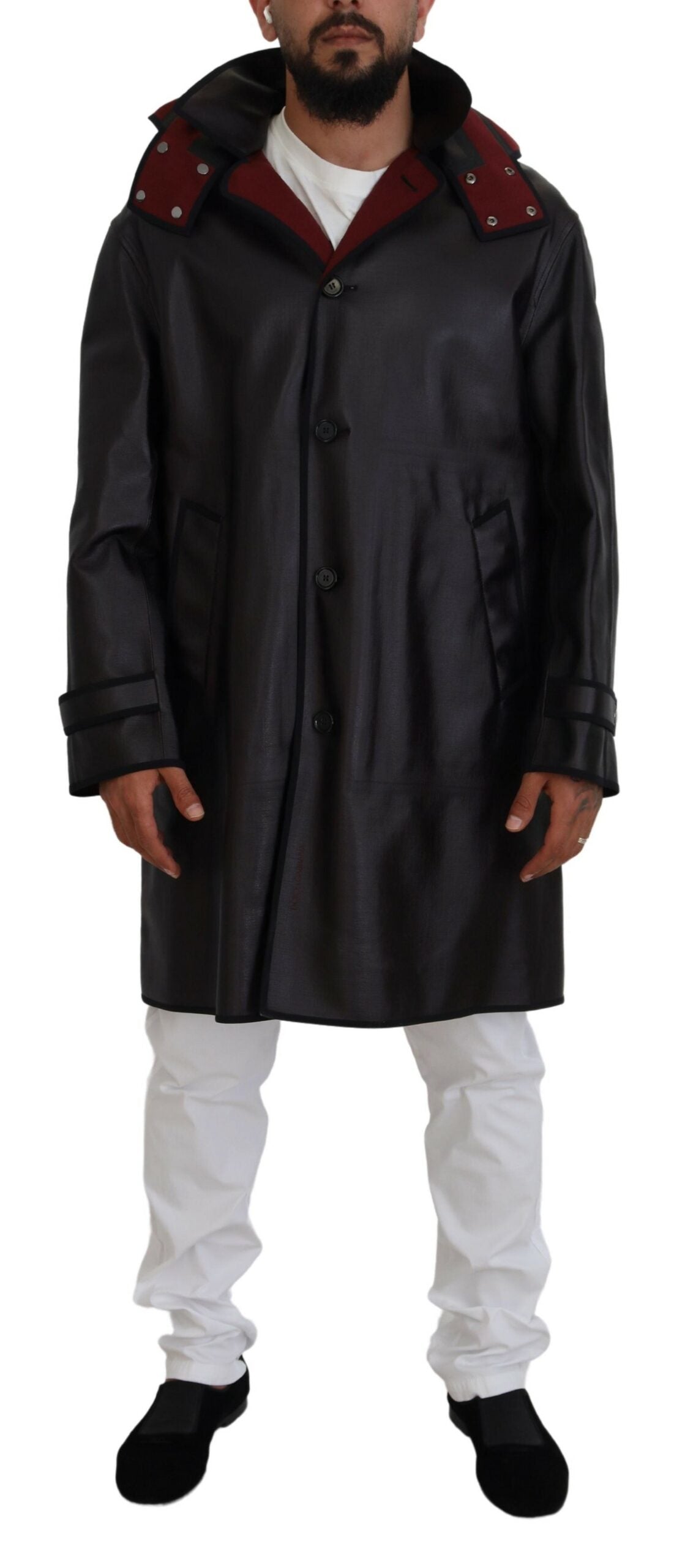 Dolce & Gabbana Black Trench Parka with Hood Cotton Jacket