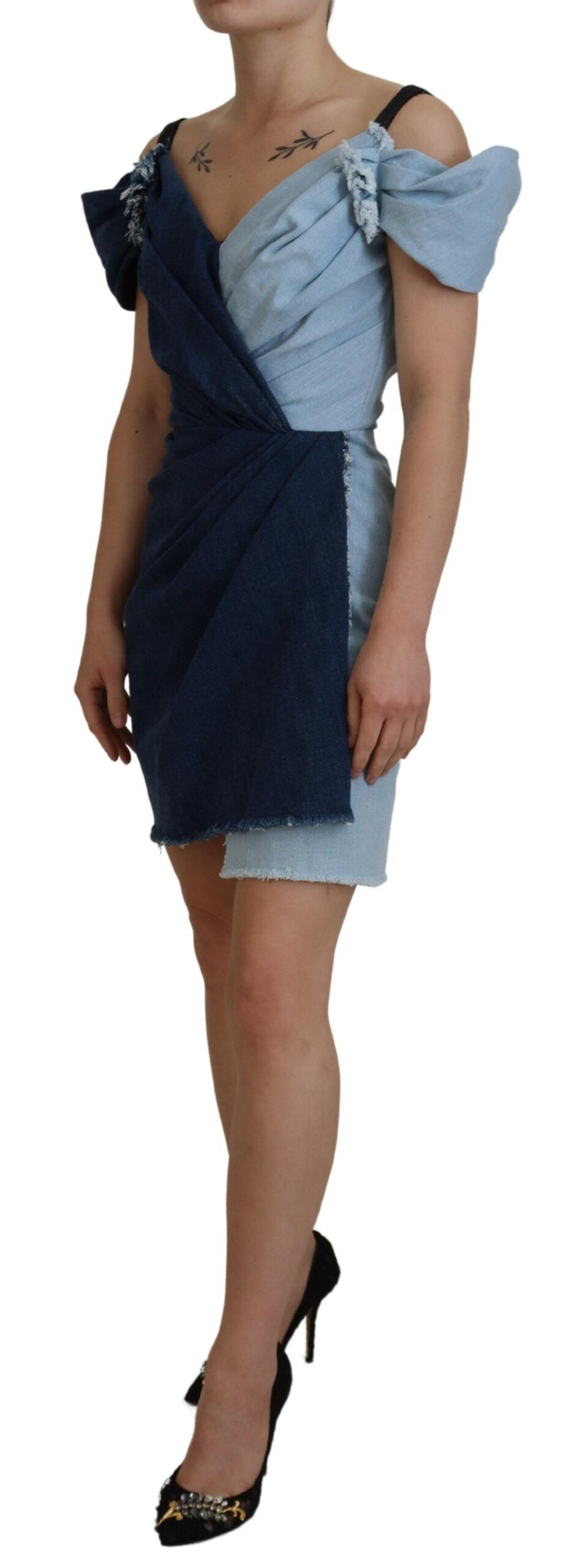 Dolce & Gabbana Zweifarbiges blaues Patchwork-Denim-Minikleid