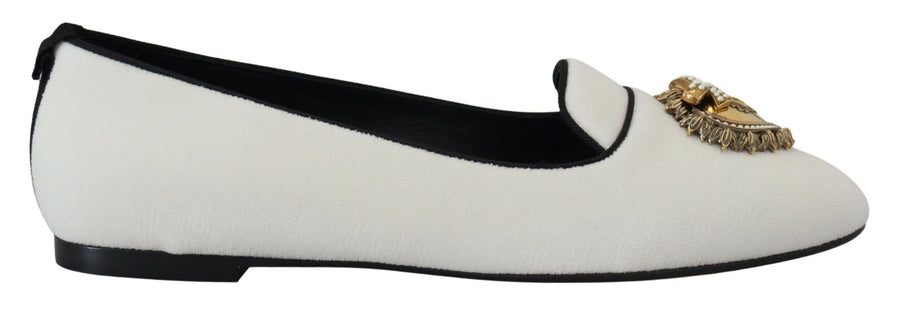 Dolce & Gabbana White Velvet Slip-On Loafers Flats Shoes