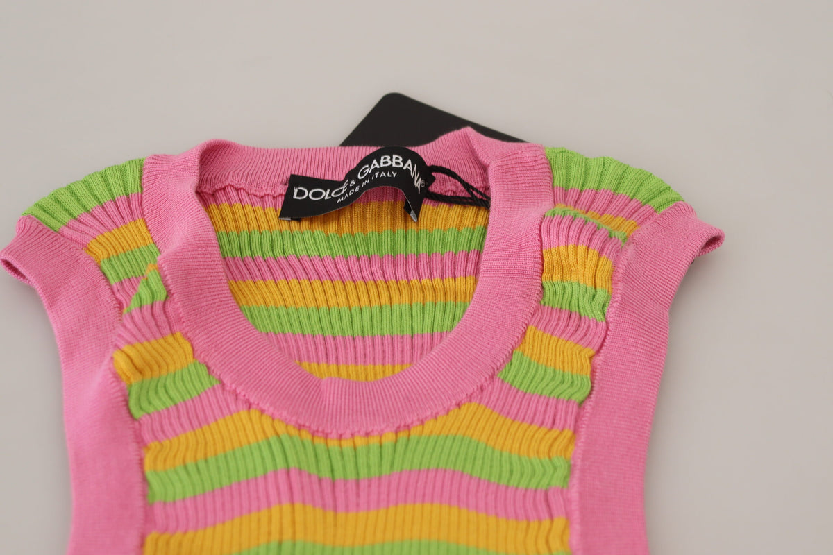 Dolce & Gabbana Multicolor Seidenweste Pullover Tank Top