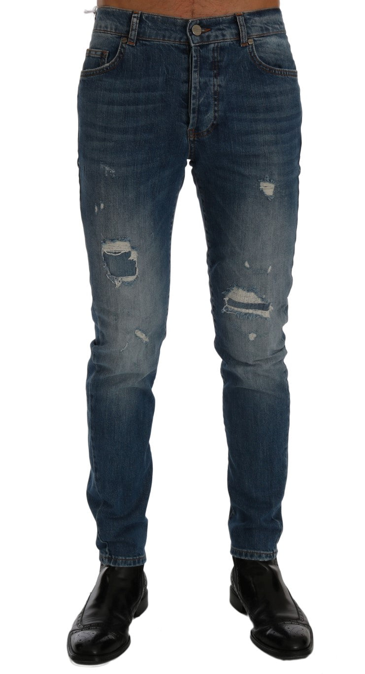 Frankie Morello Blaue Waschung Zerrissene Dunfermline Slim Fit Jeans