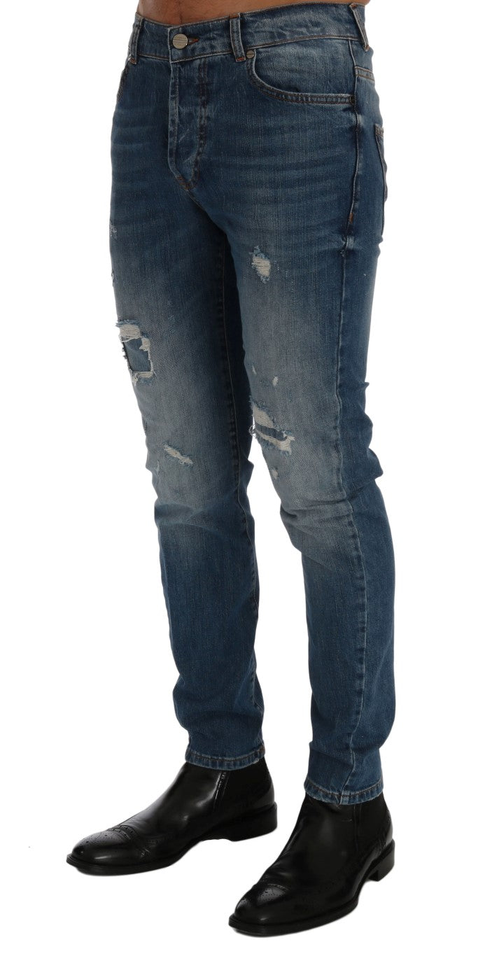 Frankie Morello Blaue Waschung Zerrissene Dunfermline Slim Fit Jeans