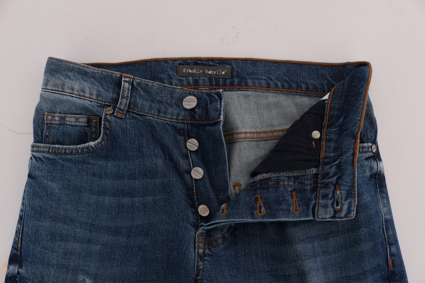Frankie Morello Blaue Waschung Zerrissene Dunfermline Slim Fit Jeans