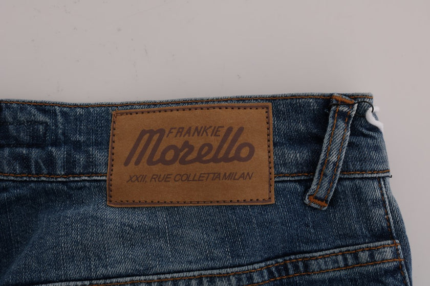 Frankie Morello Blaue Waschung Zerrissene Dunfermline Slim Fit Jeans
