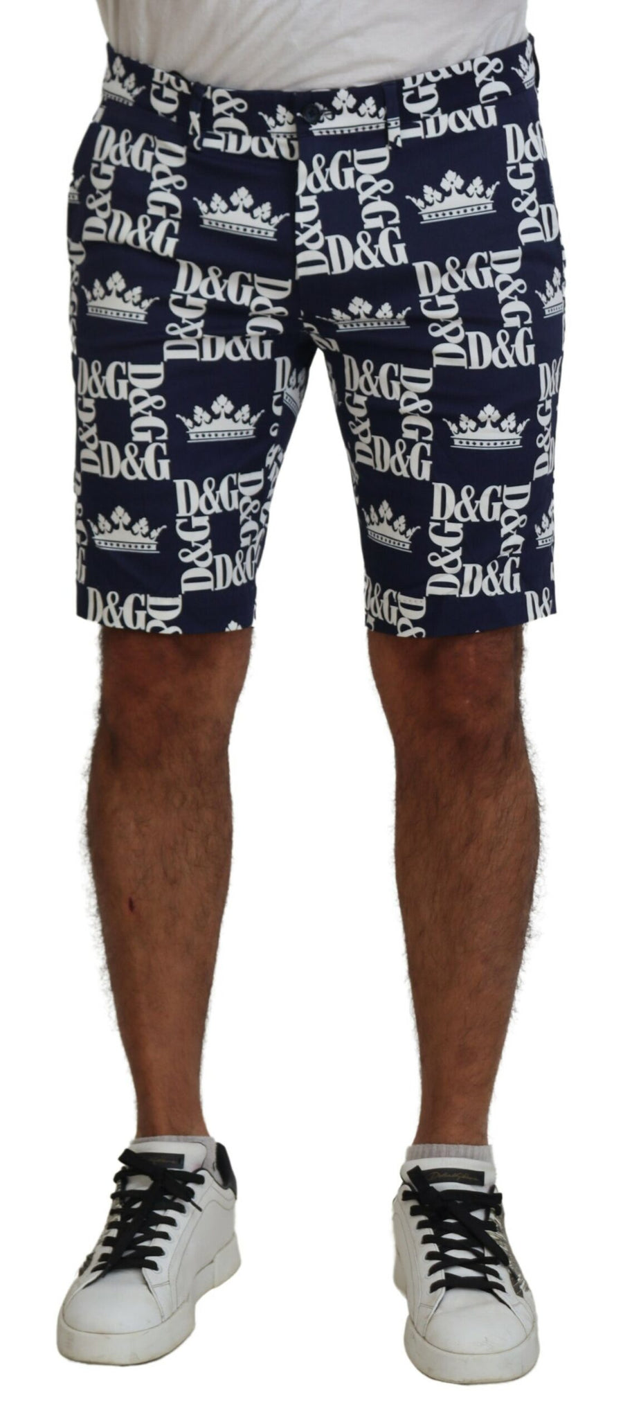 Dolce & Gabbana Blue Cotton Chinos with Logo Print Shorts