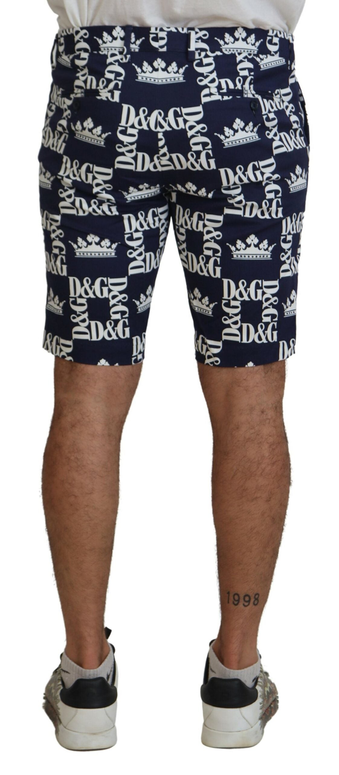 Dolce & Gabbana Blue Cotton Chinos with Logo Print Shorts