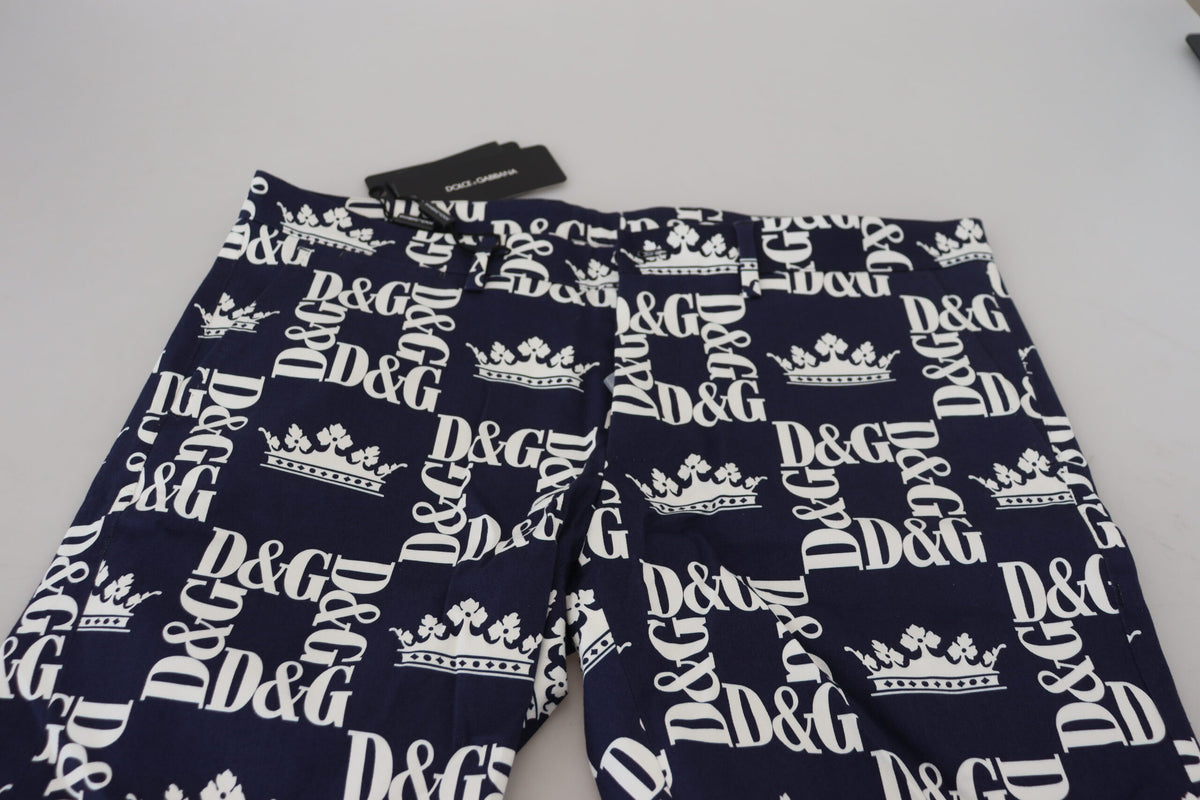 Dolce & Gabbana Blue Cotton Chinos with Logo Print Shorts