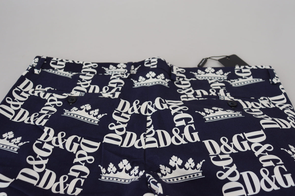 Dolce & Gabbana Blue Cotton Chinos with Logo Print Shorts
