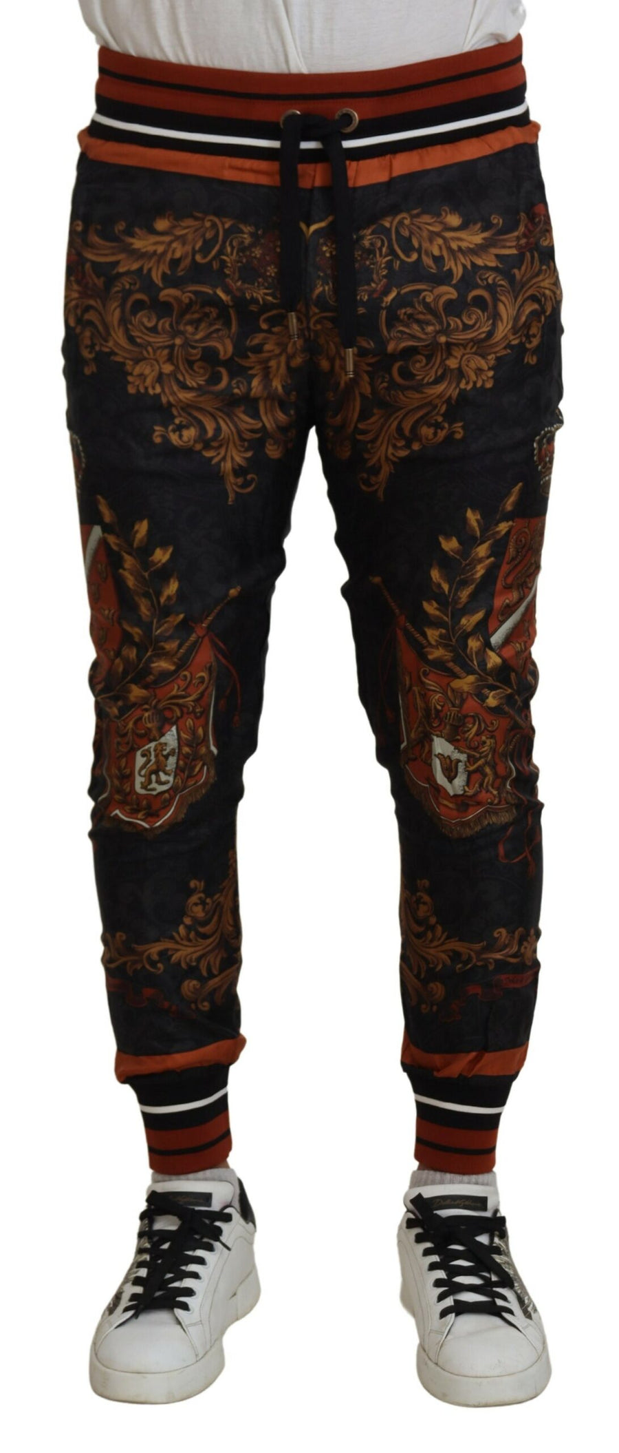 Dolce & Gabbana Grey Silk Baroque Crown Sweatpants